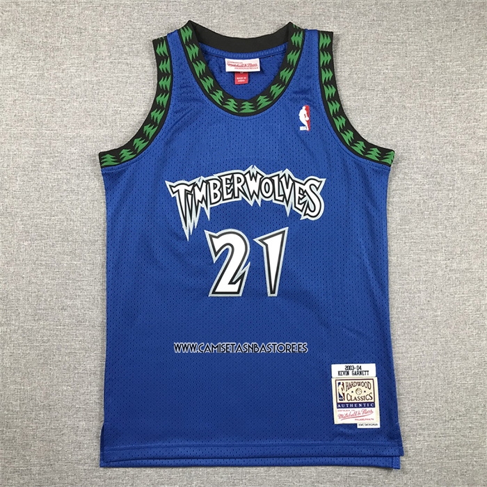 Kevin Garnett NO 21 Camiseta Nino Minnesota Timberwolves Hardwood Classics Throwback 2003-04 Azul